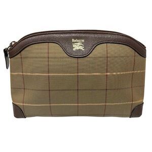 Burberry Check Canvas Leather Clutch Bag
